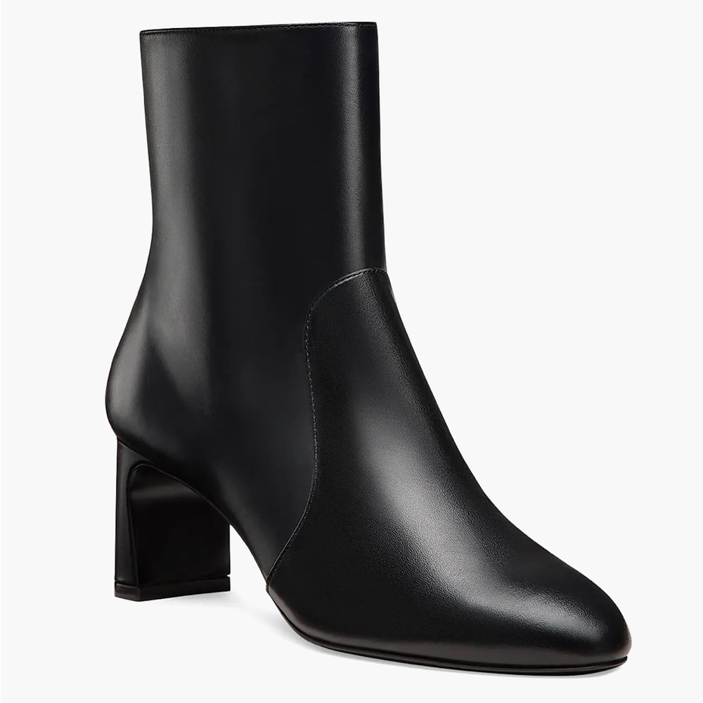 Stuart Weitzman Black Leather Ankle Boot with Mid Heel - Picture 2 of 4